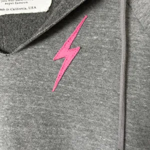 Aviator Nation Bolt Stitch Chevron Stripes Split Neck Crop Hoodie Gray Medium thumbnail 3