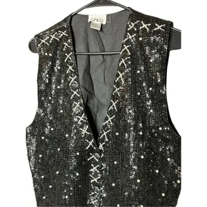 Vintage Theo 90s Sequin Beaded Vest Size M‎ Black Size M thumbnail 2