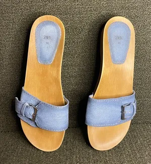 Zara Women's Denim Blue Slide Sandals thumbnail 1