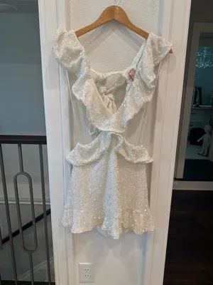 Show Me Your Mumu White Sequin Tie Front Cutout Mini Dress Size S thumbnail 2