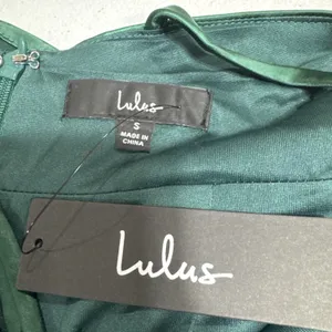 Lulus Emerald Green Satin Maxi Formal Dress Sleeveless Halter S Bridesmaid *FLAW thumbnail 5
