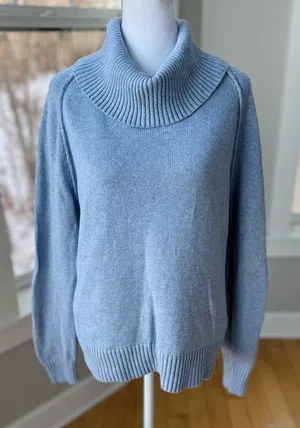 Jeanne Pierre Light Blue Cowl Neck Cotton Sweater Size Medium thumbnail 1