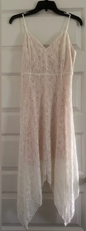 Xtraordinary White Lace Midi Dress with Handkerchief Hem thumbnail 1