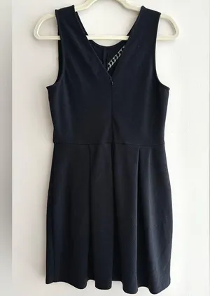 maison Jules Black Pleated Mini Dress with Diamond Cutouts, Size Large thumbnail 1