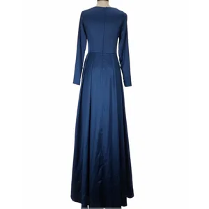 Ieena‎ For Mac Duggal Navy Satin Gown Womens 4 Long Sleeve V Neck Maxi Formal thumbnail 2