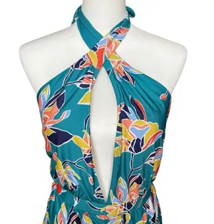 ModCloth Swimsuit Women’s Medium Teal Floral One Piece Bethany Halter Retro thumbnail 5