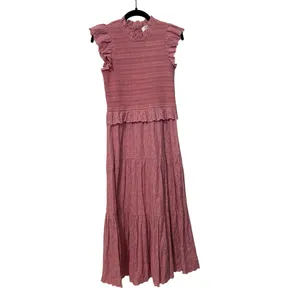 Sea New York 100% Cotton Pink Ingrid Smocked Ruffle Eyelet Midi Dress Size 2 thumbnail 3