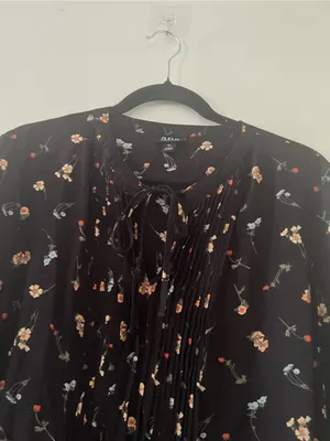 a.n.a Black Floral Pintuck Tunic Mini Dress XL Cottagecore Office Casual Career thumbnail 3