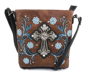 Cross Flower Blossom Western Crossbody Purse thumbnail 1