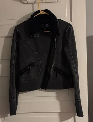 Fox Black Sweatshirt Moto Jacket with Diagonal Zip thumbnail 1