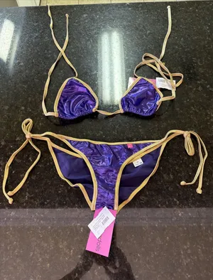 Chynna Dolls Bikini Swimwear Dancer Sz S/M Orange Purple Shimmer Gold Scrunch thumbnail 1