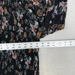 Veronica Beard Smocked Floral Blouse Black Pink Long Sleeve Top Size 4 thumbnail 3
