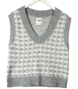 Abercrombie & Fitch Houndstooth Sweater Vest Gray‎ S V-Neck Knit Preppy Layering thumbnail 1