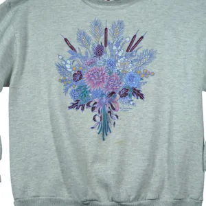 Vintage 90s Morning Sun Floral‎ Bouquet Sweatshirt Grey Double Collar Puff Print thumbnail 2