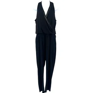 White House | Black Market Satin Jumpsuit Sz 8 Metallic Trim Mob Wife Sleeveless Quiet Luxury Glam thumbnail 2