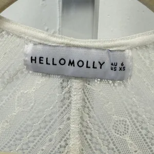 Hello Molly White Lace SheerLong Sleeve Open Back V-Neck Bodysuit Womens XS thumbnail 7