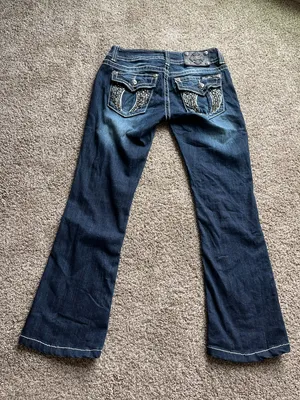 Y2K Miss Me Bootcut Jeans Blue Rhinestone Wing Back Pocket Size 27 Cotton thumbnail 5