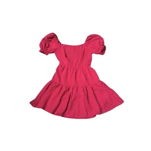 SheIn Hot Pink Swiss Dot Puff Sleeve Tie Back Tiered Mini Dress Flirty Womens‎ Small 4 thumbnail 2