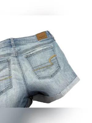 American Eagle Jean Shorts Women's 4 Light Wash Denim Medium Rise Cuffed Stretch thumbnail 3