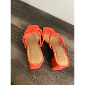 A New Day Women Orange Strappy Block Heel Square Toe Slide Sandals Size 8 thumbnail 4