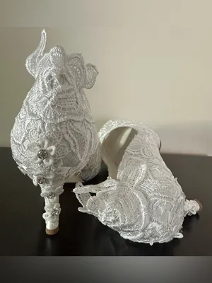 JIAJIA Elegant White/Ivory Lace Peep-Toe Heels - Bridal Women's Shoes thumbnail 8