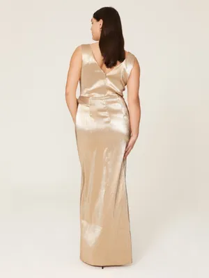Black Halo Metallic Gold V-Neck Maxi Gown thumbnail 11