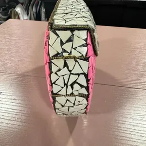 NEW Ramla Beverly Hills Pink/White Mosaic Handcrafted Handbag In Morocco thumbnail 3