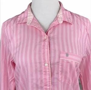 Victoria’s Secret Iconic Pink Striped Button Down Sleep Shirt thumbnail 3