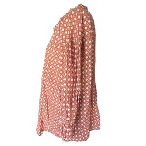 Ro's Garden Rachel Shirt XS Orange Abstract Geo Print Cotton Button Front Top thumbnail 3