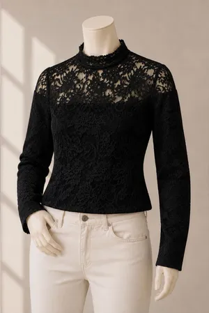 Abercrombie & Fitch Y2K 2010s Black Lace High Neck Top Size L thumbnail 1