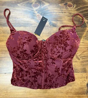 Lulus Burgundy Velvet Burnout Corset Top Size Small NWT thumbnail 1