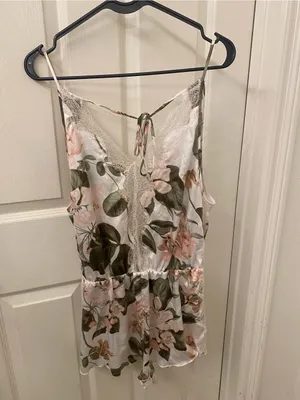 Victoria's Secret Floral Lace-Trim Satin Romper - Pink & Green thumbnail 12