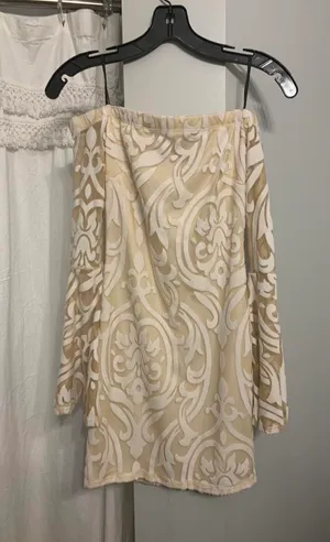 White Over Shoulder Bell Sleeve Dress thumbnail 3