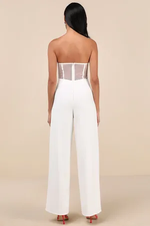 New Lulus Remarkable Energy White Floral Embroidered Strapless Jumpsuit MSRP $99 thumbnail 3