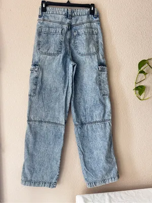 H&M Light Blue Wide-Leg Cargo Jeans thumbnail 3