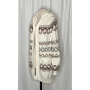 ABERCROMBIE & FITCH Fair Isle Hooded Long Cardigan Sweater Cream Fairisle XS thumbnail 5