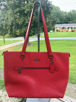 Coach Perforated Signature Leather Gallery Tote color Miami Red thumbnail 1