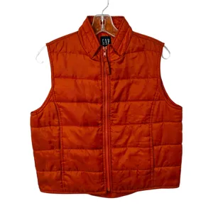 GAP Medium Puffer Vest‎ VTG Y2K Burnt Orange Quilted Full Zip Fall Boho 1700 thumbnail 2