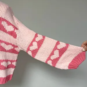 BaeVely Heart Knit Sweater Pink Size M thumbnail 6
