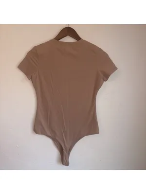 Pumiey Short Sleeve Bodysuit - Women's Size Medium - Crew Neck - Tan Nude thumbnail 5