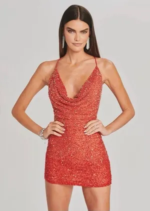 Retrofête Coral Sequin Mini Dress XL NWT thumbnail 1