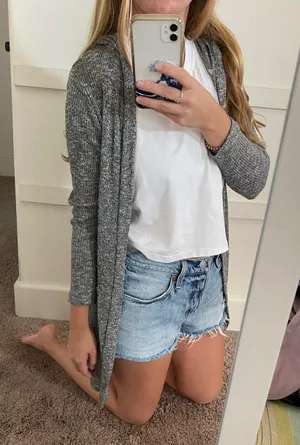 Haute Monde gray hooded sweater thumbnail 1