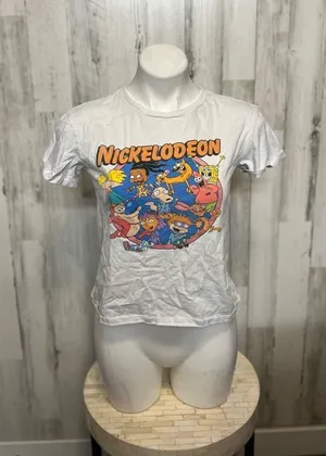 Nickelodeon 90s Throwback Graphic T-Shirt Womens Small White Rugrats SpongeBob thumbnail 1