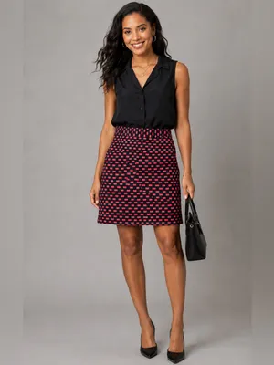 LOFT Red & Black Geometric Print A-Line Mini Skirt Size 6 Career Office Chic thumbnail 6