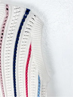 LE LIS 100% Cotton Striped Knit Sweater Vest Medium Preppy Golf Tennis Casual thumbnail 8