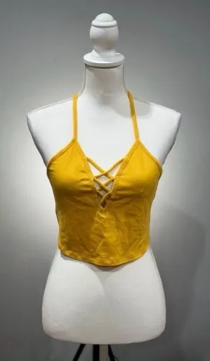 Ambiance Apparel CLEARANCE! Gold Boutique Lattice Front Crop Tank Size L NWT thumbnail 1