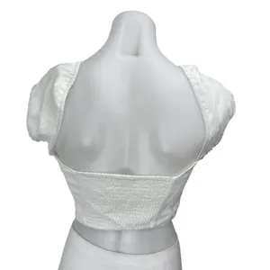 Aritzia Wilfred White Short Puff Sleeve Corset Bandeau Smocked Crop Top Size 2XS thumbnail 2