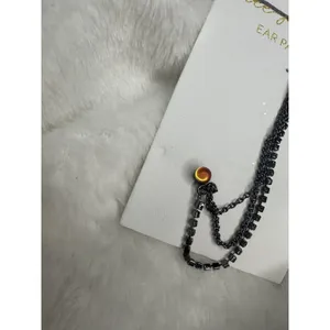 NEW Free People Ear Party Chain Cuff Earring Amber Rhinestone Gunmetal Bohemian thumbnail 3