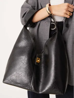 ASOS - NWT faux leather black tote bag with gold lock detail thumbnail 1