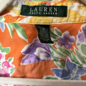 Lauren Ralph Lauren Top Womens Large Multicolor Floral Bright Button Up Blouse thumbnail 7